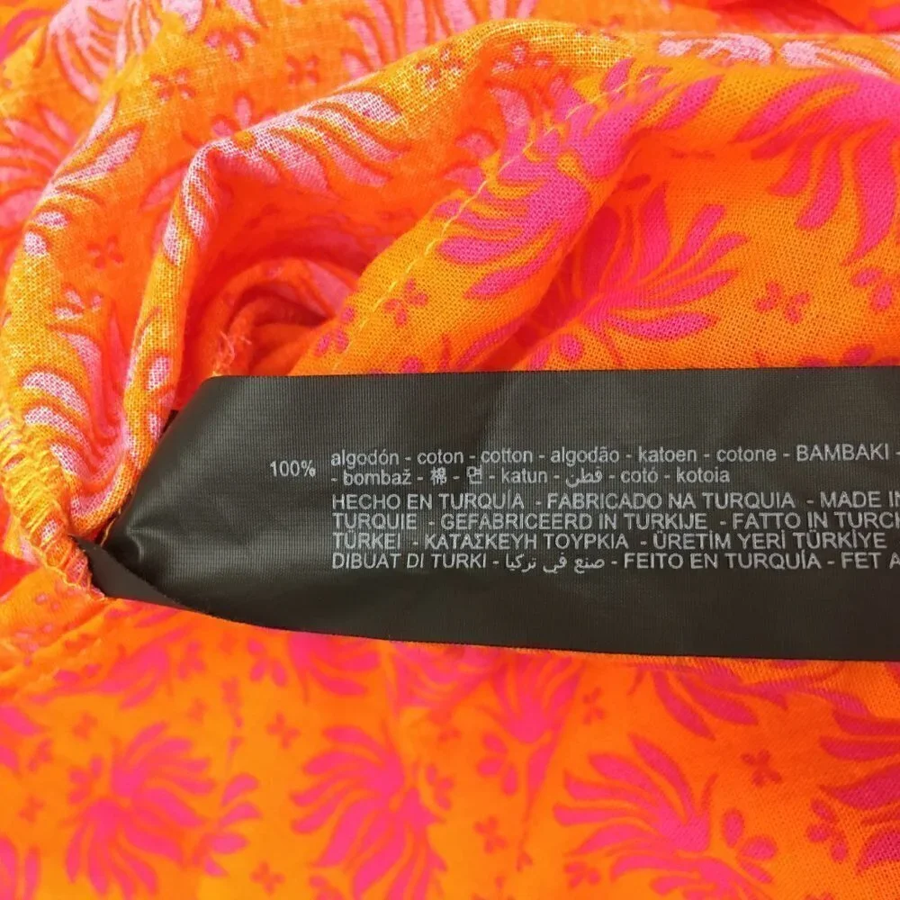 Zara Women's Pink and Orange Print Dress Long Sleeves V-Neck Lightweight size S